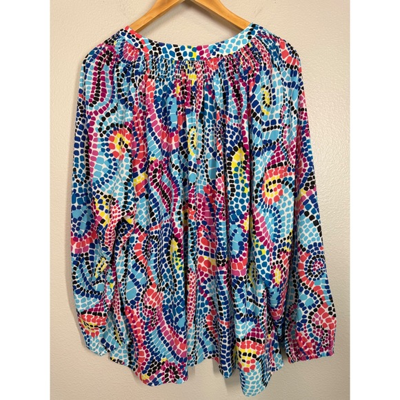 Investments II Womens Size 3X Long Sleeve Blouse Bright Colorful Mosaic Dots Top - Picture 5 of 9